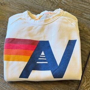 Aviator Nation Cream Sweatshirt with Multicolor Stripes